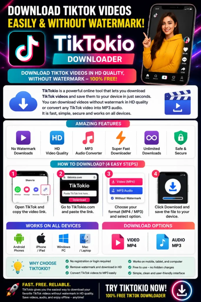 TikTokio Downloader – Fast & Free TikTok Video Download Without Watermark in HD Quality