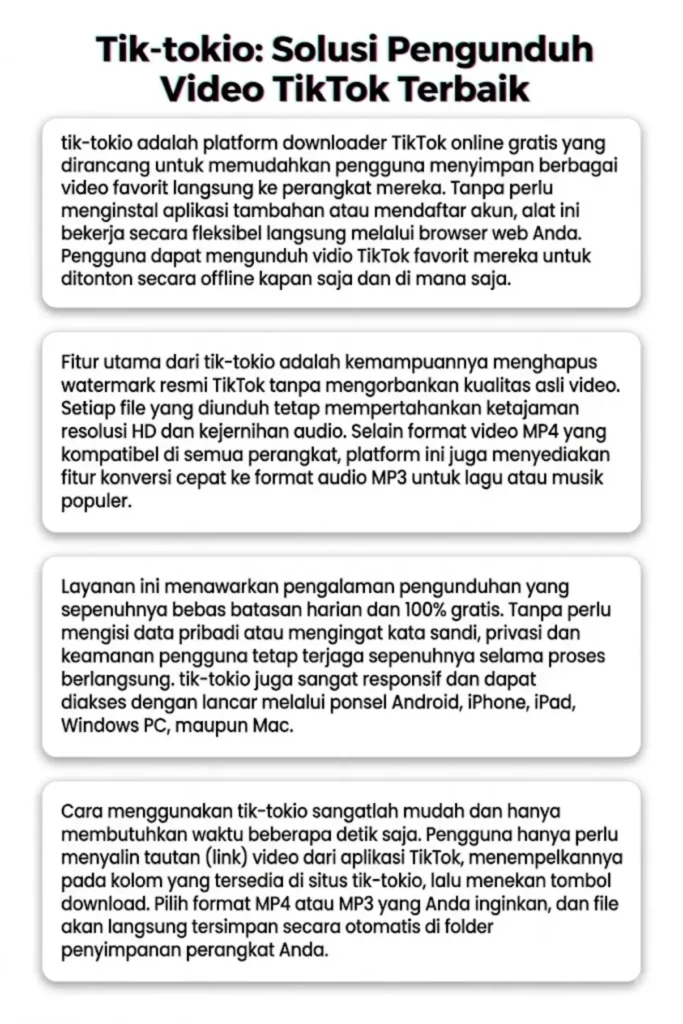 Tik-tokio: Free TikTok DownloaderTanpa Watermark dalam Kualitas HD MP4 & MP3 Downloads
